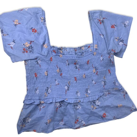 Madewell Blue Smocked Floral Peplum Top Size M - Picture 5 of 13